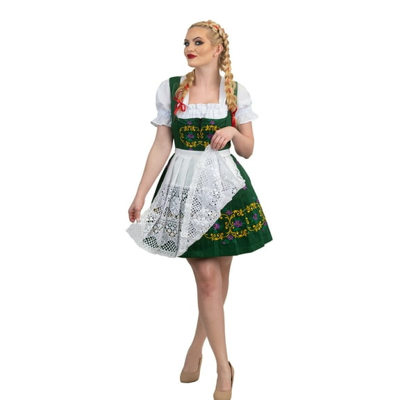 Dirndl Trachten Haus 3 Piece Short German Oktoberfest Dirndl Cotton Dress for Womens and Girls - Green