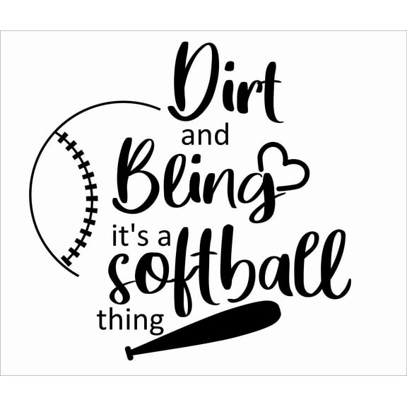 Dirt And Bling It's A Softball Thing | Softball Quotes Removable Home Wall Sticker - Stick And Peel Kids Bedroom Living Room Decoration | 17" x 20" DIY Baseball Wall Art Decal Design - Black
