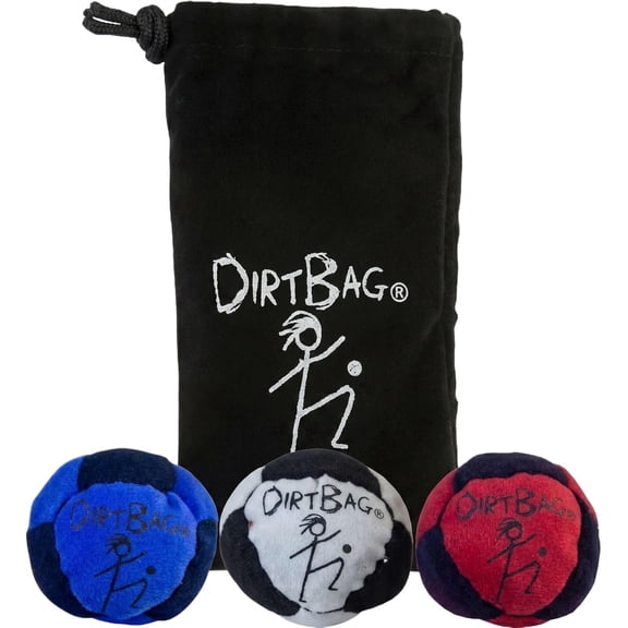 Dirt Bag Footbag 3 Pack with Signature Pouch, 8-Panel Sand Filled Kick Sack, Soft Durable Handmade Hacky Bags, Indoor Outdoor Game Fidget Tool (3PCS B)