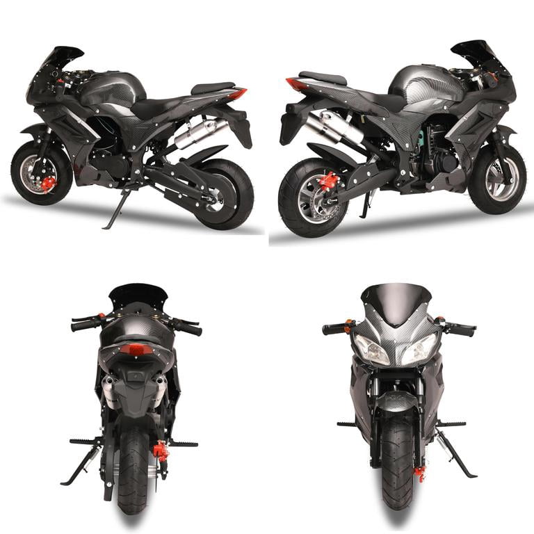 Dirt Bike 49cc 4-Stroke Gas, Low Noise Gas Pocket Bike for Teens 25mph Pull Start Disc Brakes Durable Black