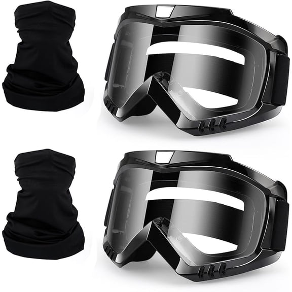 Dirt Bike ATV Goggles 2 Pack with Neck Gaiter, Motorcycle Motocross Wide Vision Windproof Glasses, Riding Racing & Ski Goggles, UV400 Anti-Fog Scratch Dustproof for Adult Youth Kids Color Lens