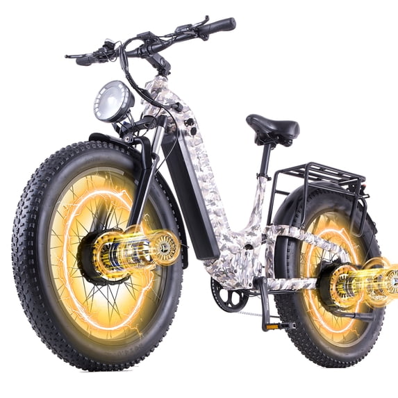 Dirt Bike for Adults 5000W Dual Motor 40MPH 210Nm 52V 35Ah Low-Step 100 Miles 26" Fat Tire Off Road E Mountain Bike Full Suspension Dual Hydraulic Brakes UL2849 E-Motorized bicycle