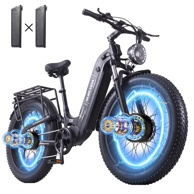 Dirt Bike for Adults 5000W Dual Motor 40MPH 210Nm Torque 52V 35Ah 100 Miles 26" Fat Tire Off Road E Mountain Bike Full Suspension Dual Hydraulic Brakes UL2849 Motorized Dirt Low-Step