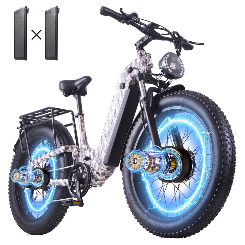 Dirt Bike for Adults 5000W Dual Motor 40MPH 210Nm Torque 52V 35Ah 100 Miles 26" Fat Tire Off Road E Mountain Bike Full Suspension Dual Hydraulic Brakes UL2849 Motorized Dirt Low-Step