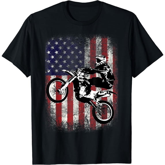 Dirt Bike American Flag Motocross Biker 4th of July T-Shirt Black 3X-Large