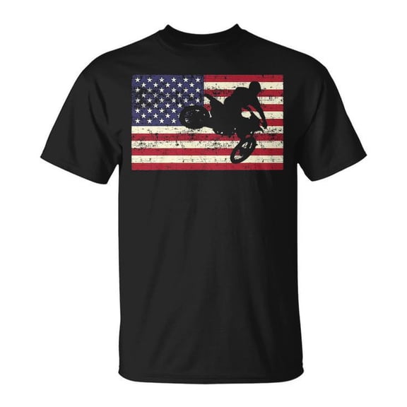 Dirt Bike American Flag Motocross Enduro Graphic Tee Unisex Adult Cotton Motorcycle Racing Design T-Shirt for Outdoor Sports Casual Wear, Size 3XL, Color Black