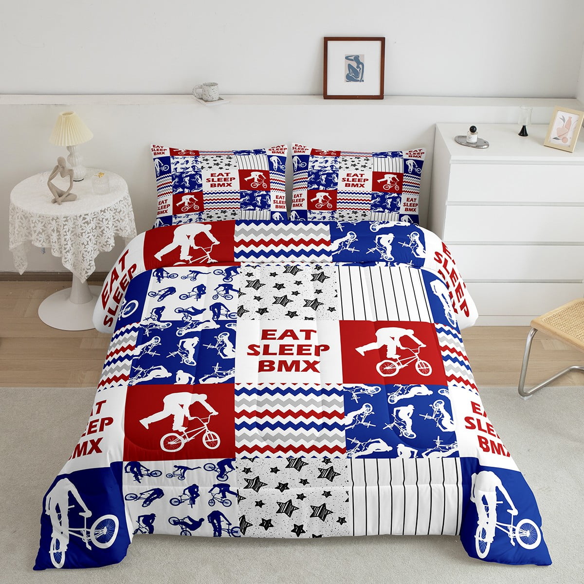 Dirt Bike Bedding Comforter Sets Twin for Boys Girls, Motocross Racer