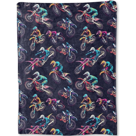 Dirt Bike Blanket - Cool Motorcycle Racing Print Fleece Throw,Gifts for Women Men, Soft & Warm,Lightweight, for Edgy Decor, SPOR Lovers, and Room Home Accents 50x60in