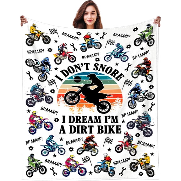Dirt Bike Blanket Gifts Motorcycle Stuff Blankets and Throws Plush Soft Flannel Merch Cute Funny Dirt Bike Gifts for Men Women Girls Boys Kids Teens Adults Room Decor