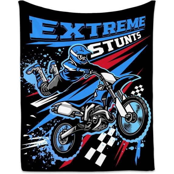 Dirt Bike Blanket Gifts, Soft Plush Throw Blanket for Kids Boys, 60x80 Inch Twin Size Blanket Race Decor for Couch Bed, Flannel Blankets Gifts for Extreme Sports Motorcycle Lovers