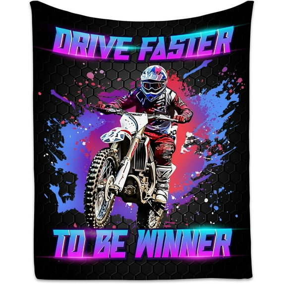 Dirt Bike Blanket, Soft Warm Racing Flannel Throw Blanket for Kids Boys, 60x80 Inch Sports Large Blanket for Bed Sofa Couch, Motorcycle Throws Gifts Room Decoration