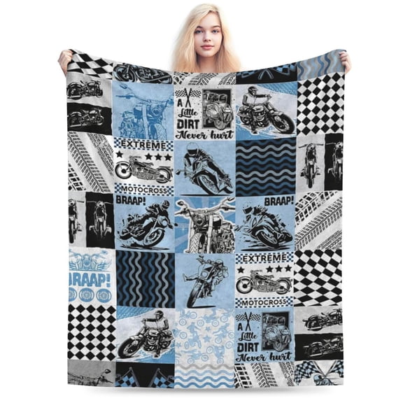 Dirt Bike Blanket for Motocross Lovers, Cozy Motorcycle Blanket 50x40