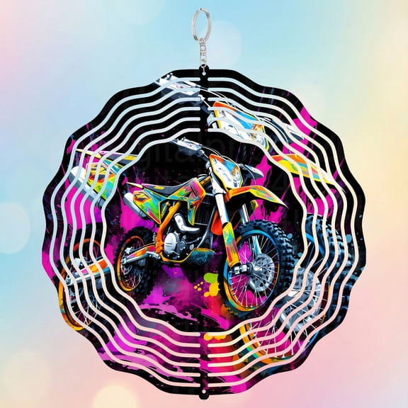 Dirt Bike Colorful Racing 3D Wind Spinner Stainless Steel Kinetic Hanging Decor