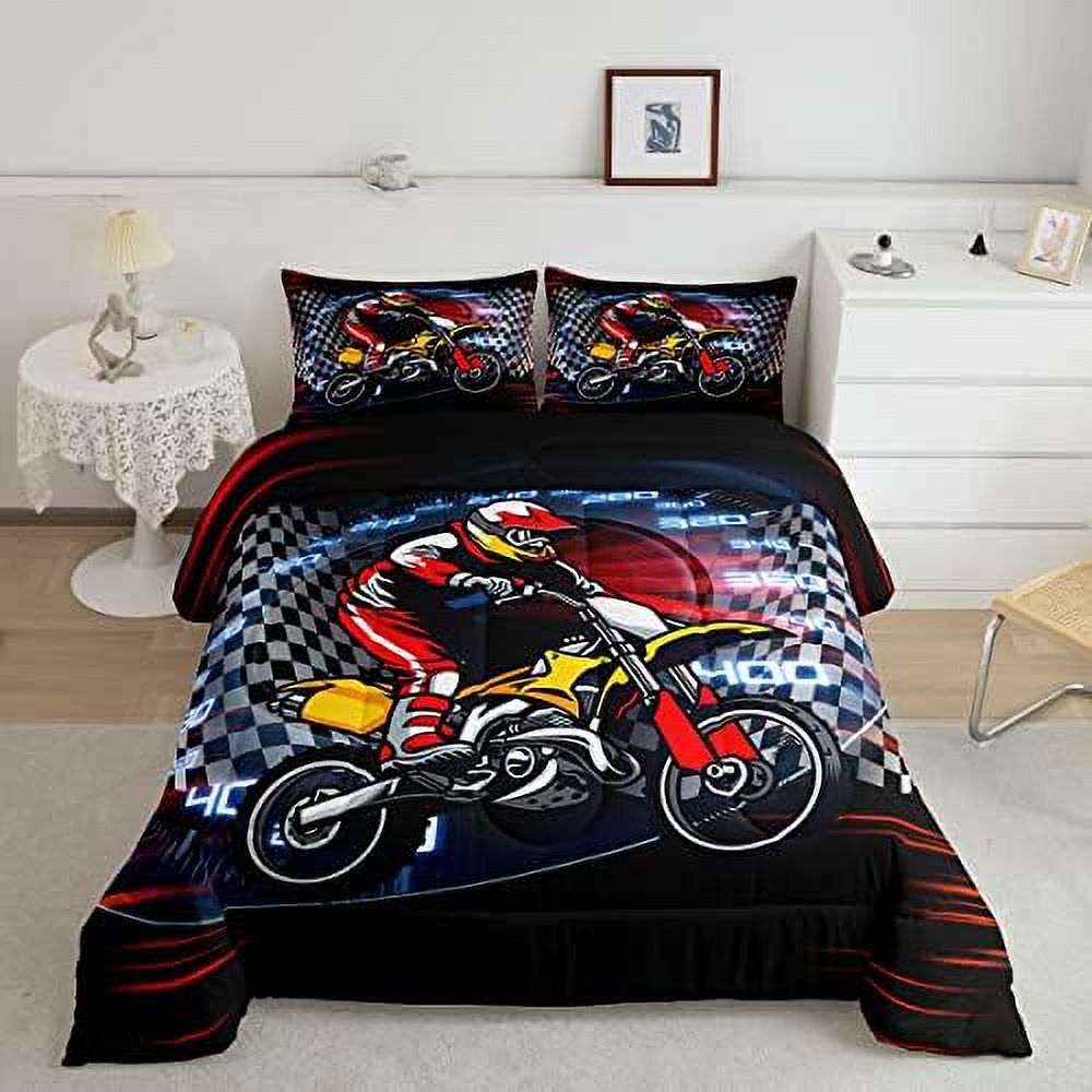 Dirt Bike Comforter Set for Girls Boys Children Extreme Sports