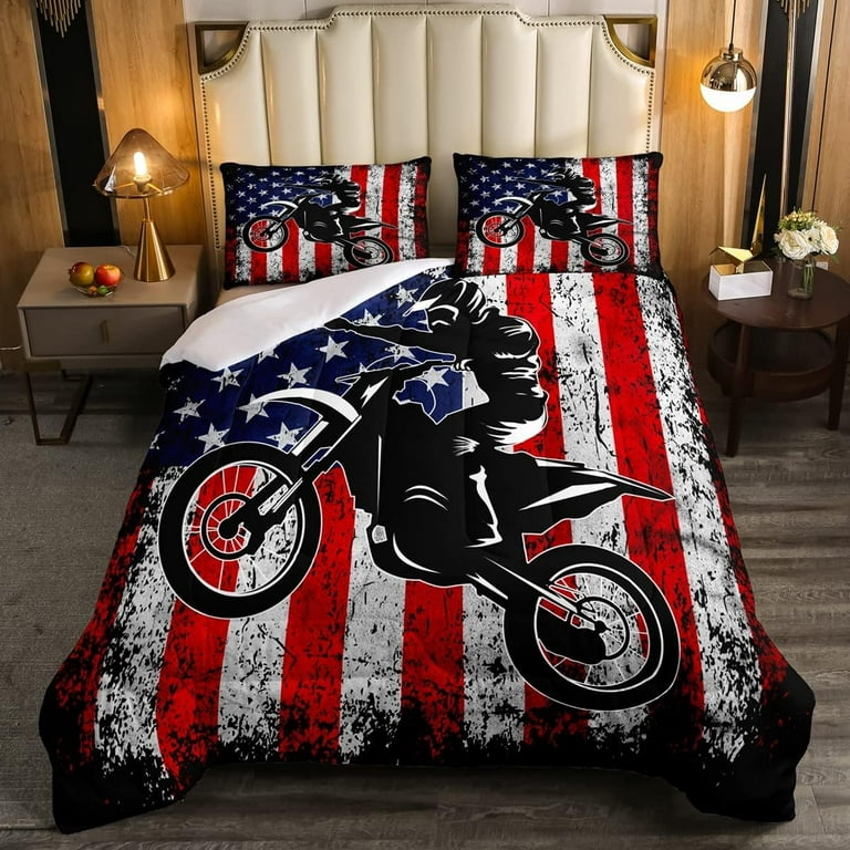 Dirt Bike Comforter Set Twin Motocross Comforter Retro American
