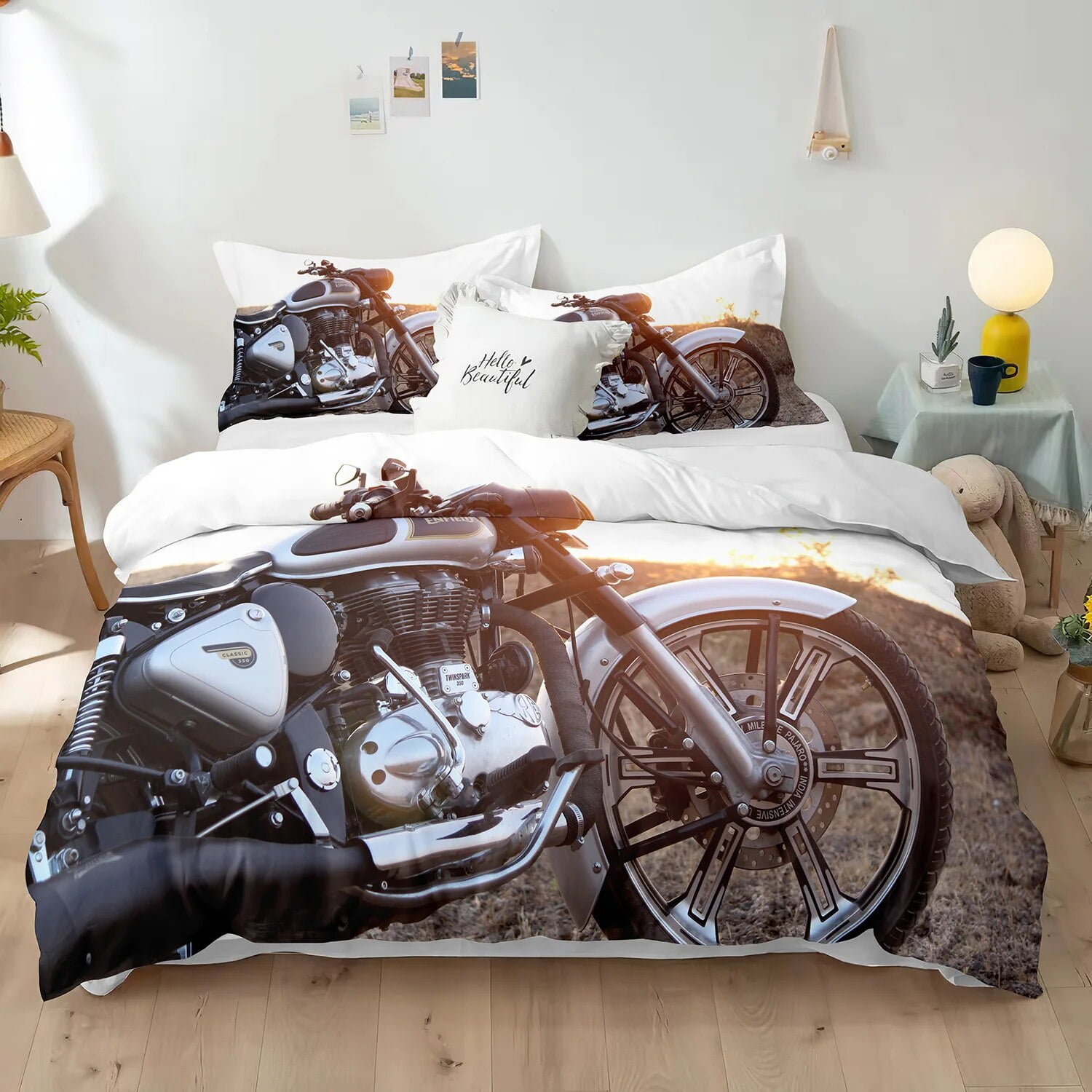 Dirt Bike Duvet Cover Set 3D Racing Motocross Bedding Set for Teen