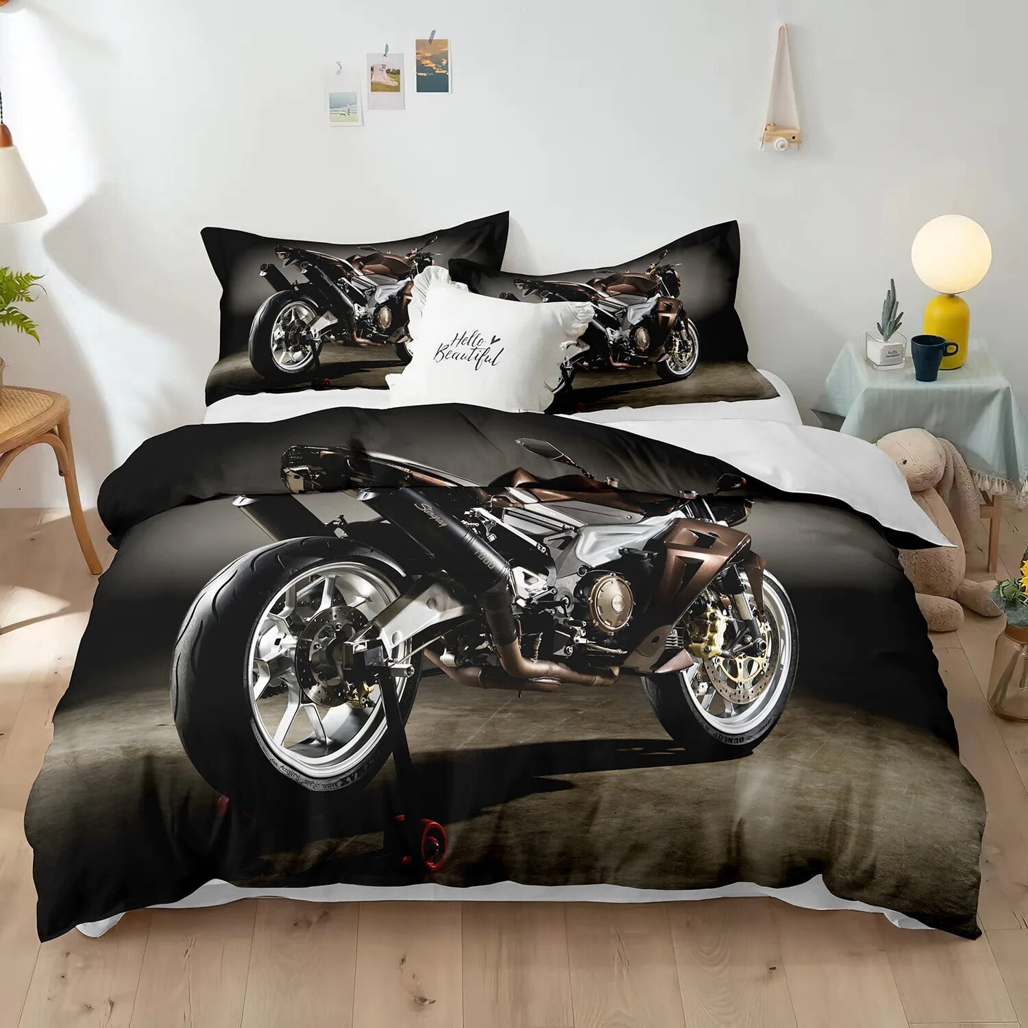 Dirt Bike Duvet Cover Set 3D Racing Motocross Bedding Set for Teen