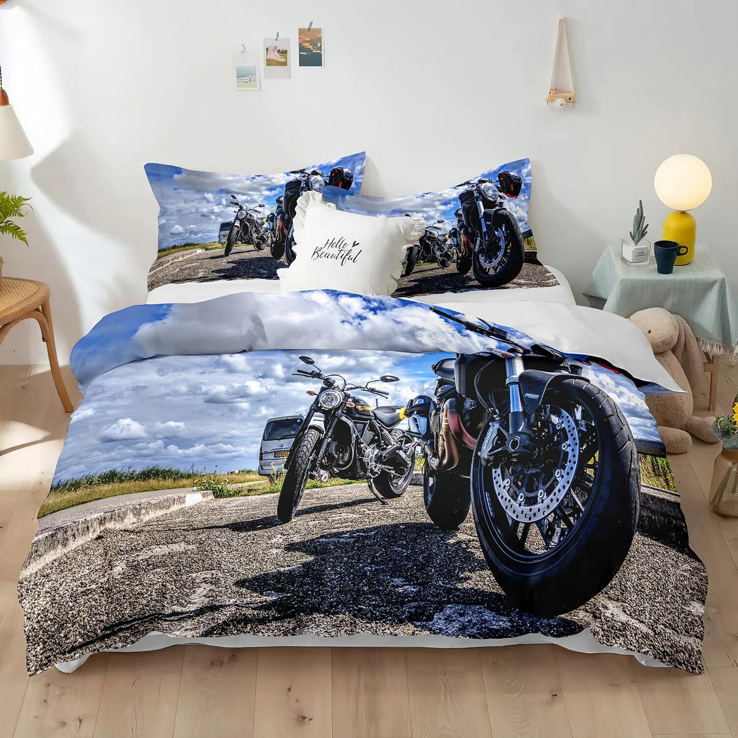Dirt Bike Duvet Cover Set 3D Racing Motocross Bedding Set for Teen