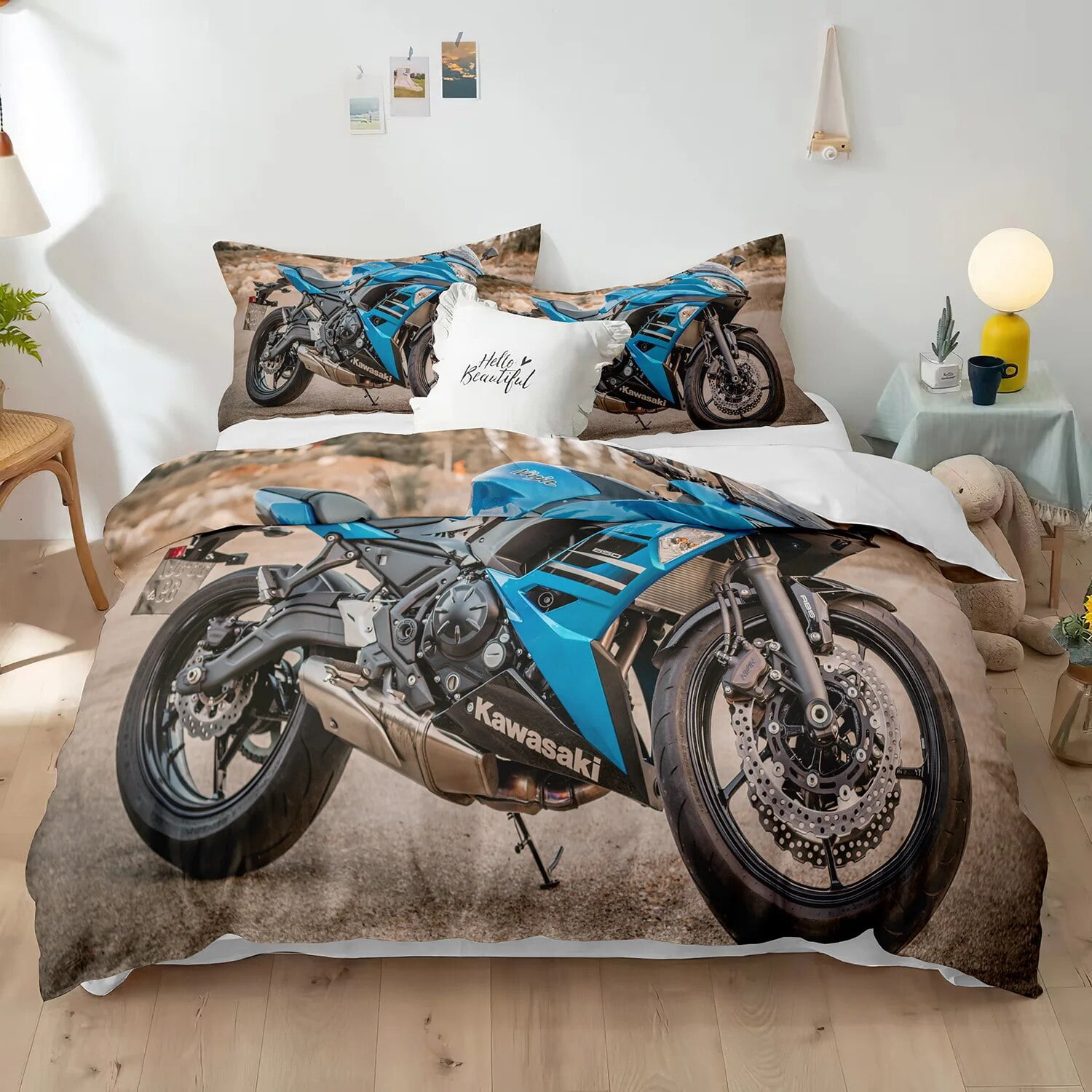 Dirt Bike Duvet Cover Set 3D Racing Motocross Bedding Set for Teen