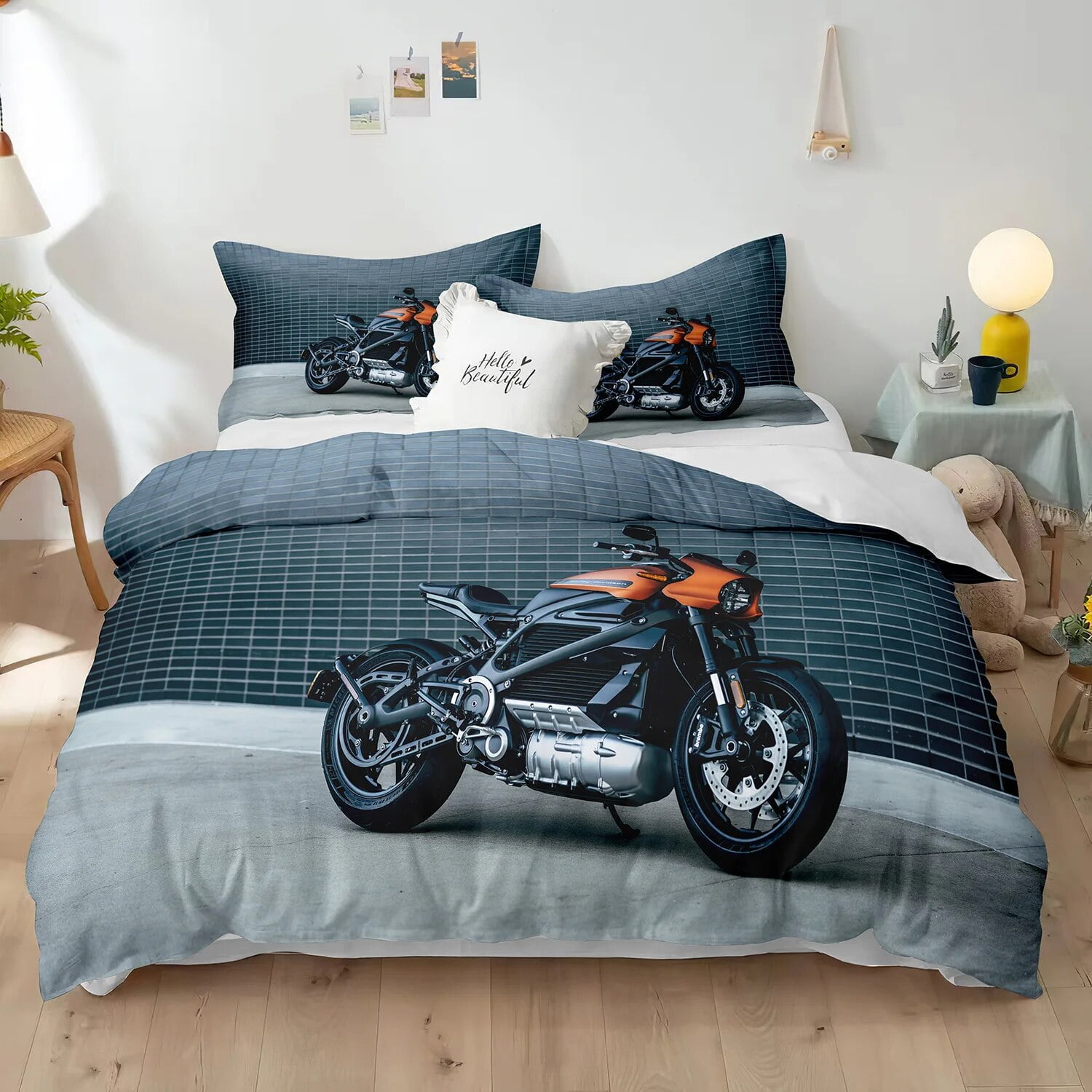 Dirt Bike Duvet Cover Set 3D Racing Motocross Bedding Set for Teen