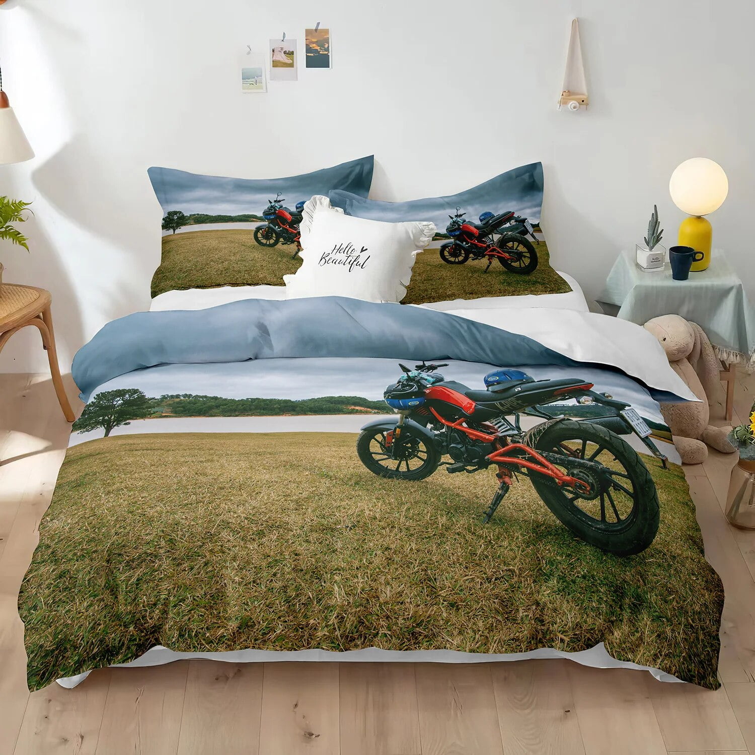 Dirt Bike Duvet Cover Set 3D Racing Motocross Bedding Set for Teen