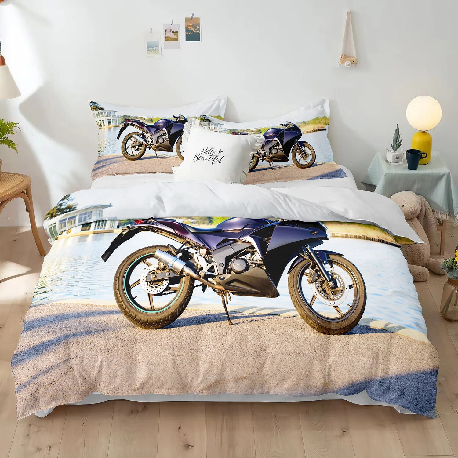 Dirt Bike Duvet Cover Set 3D Racing Motocross Bedding Set for Teen