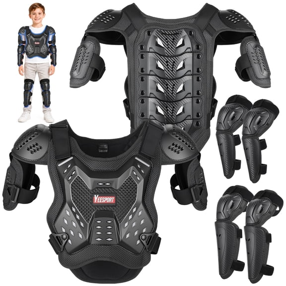 Dirt Bike Full Gear Set, Chest Armor Vest with Elbow Knee Pads Comprehensive Kit, Effortless to Wear, Adjustable Riding Protection Set for Motocross ATV BMX Cycling Skateboarding