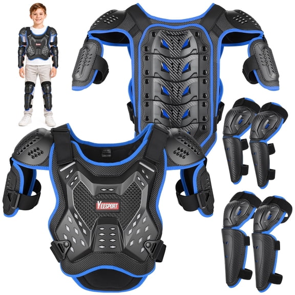 Dirt Bike Gear Set, Full Chest Armor Vest, Elbow Knee Pads, Complete Kit, Simple to Don, Adjustable Protection for Motocross, ATV, BMX, Cycling, Skateboarding