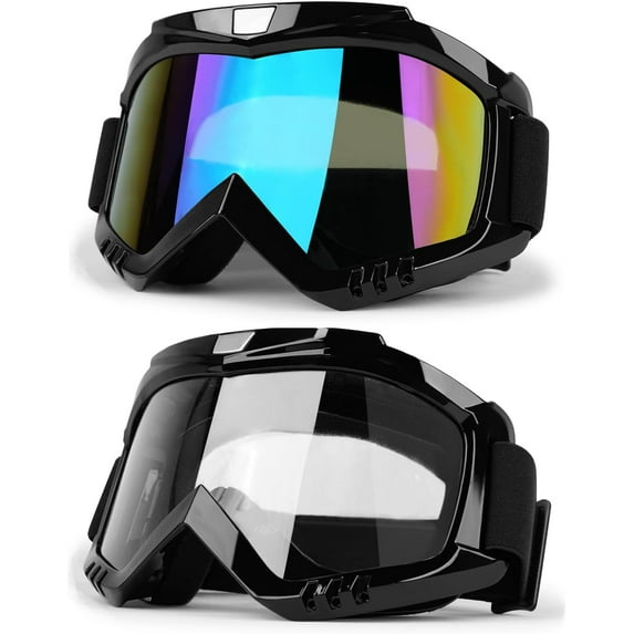 Dirt Bike Goggles ATV Goggles 2 Pack Motorcycle Goggles For Men Women Motocross Goggles Bike Riding Goggles Offroad Goggles Ski Goggle UV400 Anti-Fog Dustproof Adult Youth Kids(Color+Clear)
