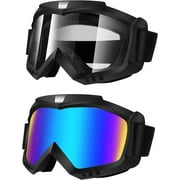 Dirt Bike Goggles, Motorcycle Goggles 2 Pack ATV Goggles Riding Goggles Ski Goggles Windproof Glasses Racing Goggles