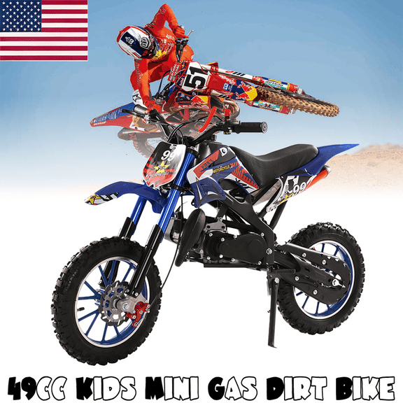 Dirt Bike for Kids & Adults 49cc 2-Stroke Kids Mini Bike Gas Power Off Road Trail Bikes with Front Rear Disc Brakes, Racing Max Speed 40KM/H from USA Fast Arrival Support 220IBS