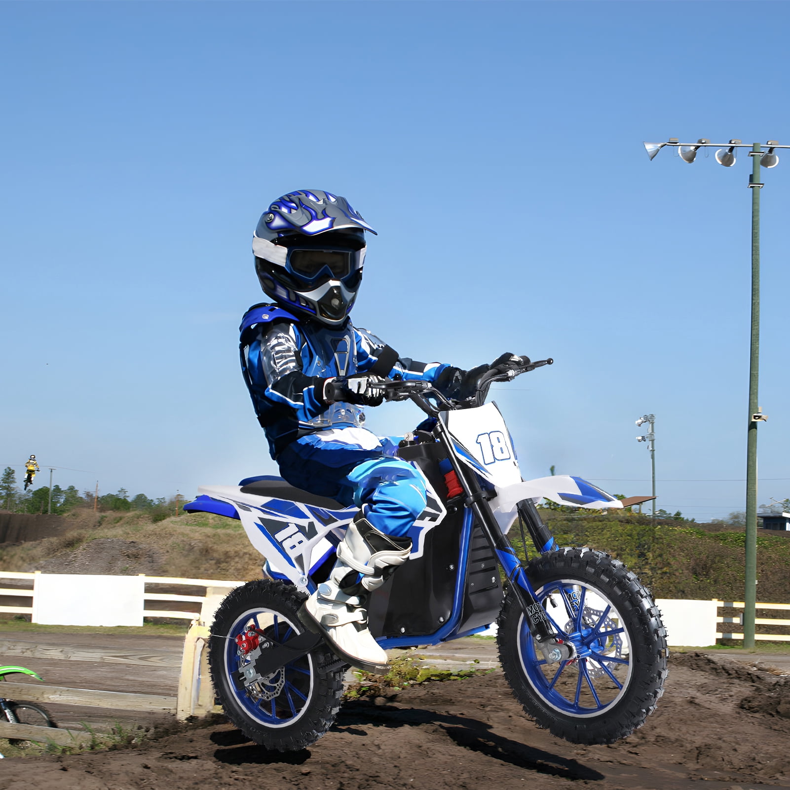 Dirt Bike, Kids Electric Motocross Bike, Off Road Mini Motorcycle, Electric Pocket Motorbike with High-Performance Motor and Battery, 10 Inch Tires-Blue