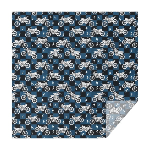 Dirt Bike and Lightning Bolt Blue Pattern Square Tablecloth, Polyester ...