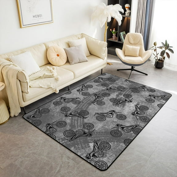 Dirt Bike Living Room Rugs Area Rug ,Motorcycle Motocross Extreme Sports Rug For Warm Indoor Floor Mat,Gray Tyre Hippie Graffiti Non-Slip Decorative Rug 1x2ft