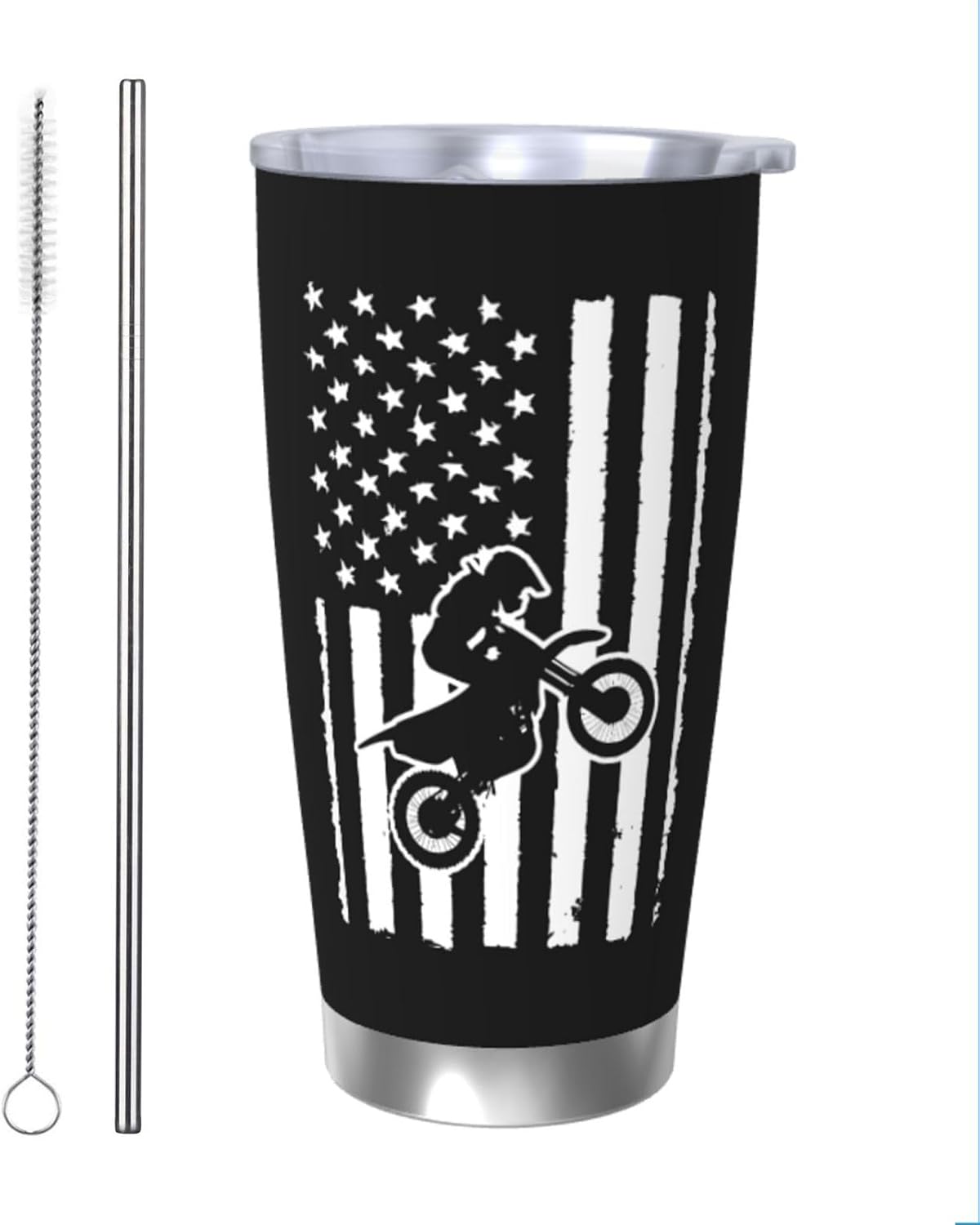 Dirt Bike Motocross American Flag Tumbler Cup Stainless Steel Spill