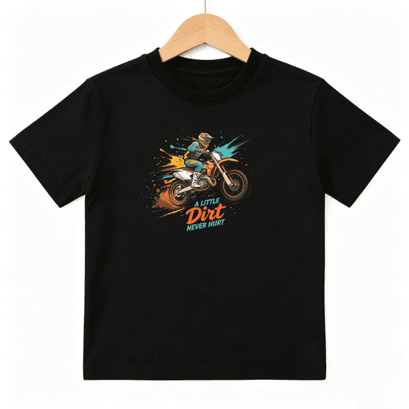 Dirt Bike Motocross Racer Boys Graphic Tees Dirt Never Hurt Kids T-Shirt 100% Cotton Short Sleeve Tops Ages 4-13Y