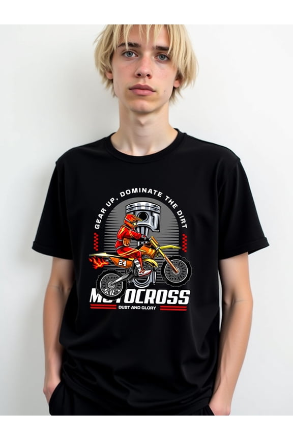 Dirt Bike Motocross Tee Men's funny t shirts black graphic tees graphic Hip-hop street style Basic Unisex Shirt Crewneck tshirts
