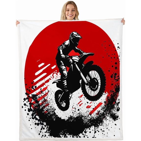Dirt Bike Motorbike Sports Sherpa Throw Motocross Rider Fuzzy Plush Soft Cozy Fuzzy Inches 30" x 40"