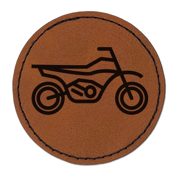 Dirt Bike Off-road Motorcycle Vehicle 2.5" Faux Leather Round Engraved Iron-On Patch - Brown