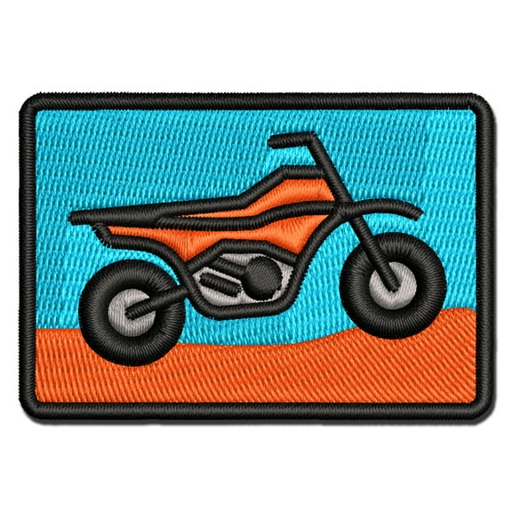Dirt Bike Off-road Motorcycle Vehicle Applique Multi-Color Embroidered Iron-On Patch - 2.5 Inch Small
