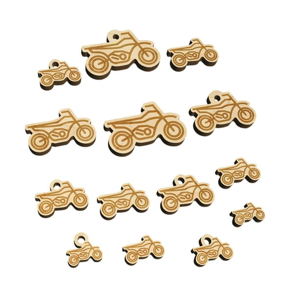 Dirt Bike Off-road Motorcycle Vehicle Wood Mini Charms Shapes DIY Craft Jewelry - With Hole - Various Sizes (16pcs)