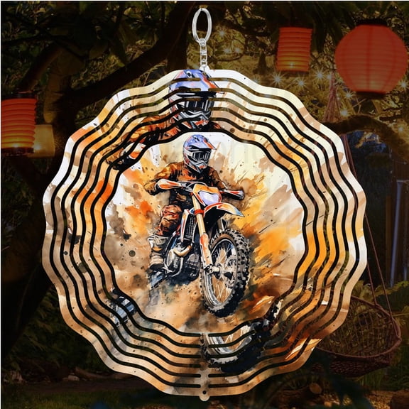 Dirt Bike Racing Motorcycle 3D Wind Spinner Stainless Steel Kinetic Garden Decor