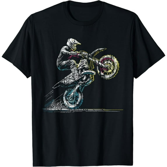 Dirt Bike Rider Retro Motorcycle Motocross Softstyle Unisex T-Shirt,Black Color,Size YXS