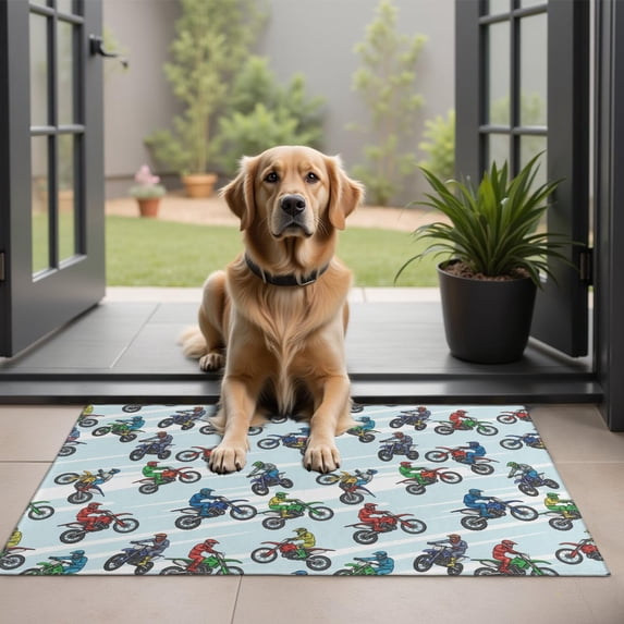 Palaka Pattern Line Dirt Bike and Speed Line Blue Pattern Door Mat, Crystal Velvet Kitchen ...