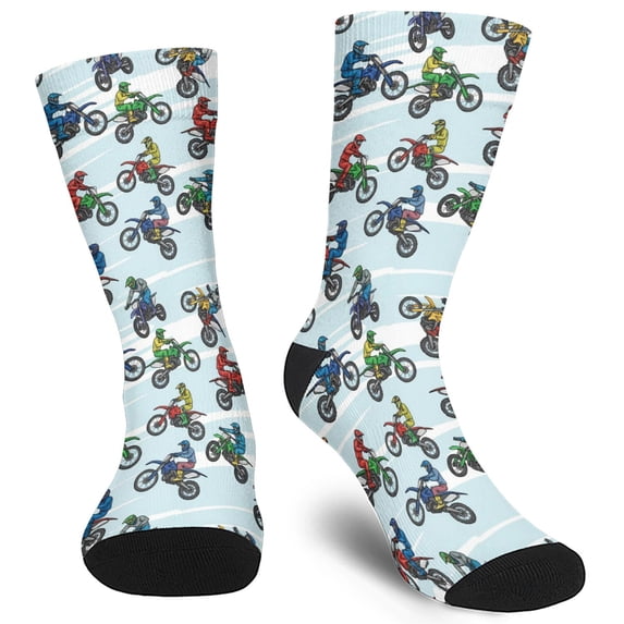 Palaka Pattern Line Dirt Bike and Speed Line Blue Pattern Men's Mid-calf Crew Socks, Work ...