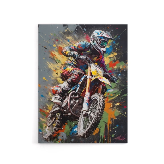 Dirt Bike Sport Motocross Paint Splat Canvas Wall Art Print 24X32"