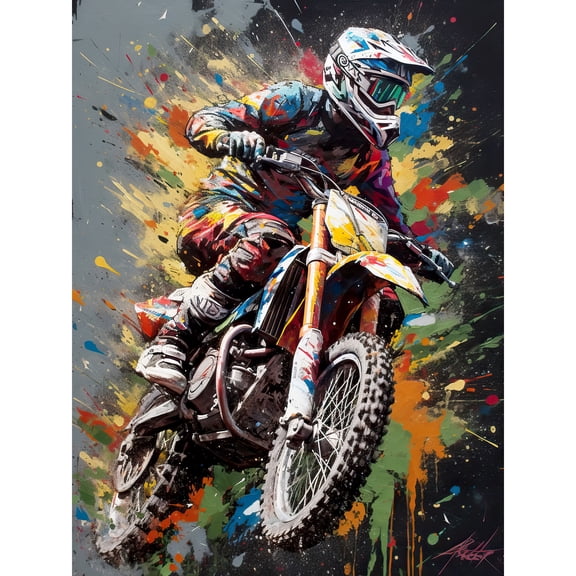 Dirt Bike Sport Splatter Paint Motocross Rider Extra Large XL Wall Art Poster Print