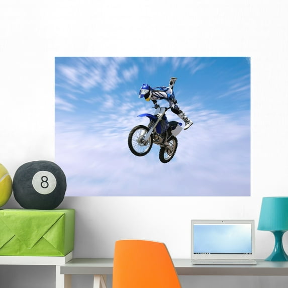 Dirt Bike Stunt Rider Wall Mural Decal Sticker, Wallmonkeys Peel & Stick Vinyl Graphic (36 in W x 26 in H)
