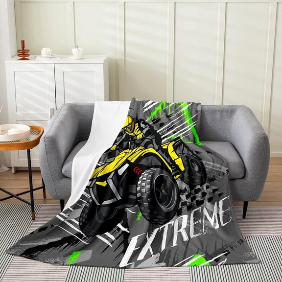 Dirt Bike Throw Blanket Throw,Boys Motocross Rider Fleece Blanket,Kids Grunge Motorbike Track Extreme Sport Flannel Blanket Lightweight,Teens Graffiti Tie Dyed Motorcycle Plush Blanket Bedroom Decor