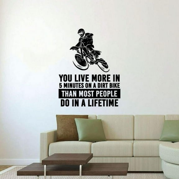 Dirt Bike You Live More In 5 Minutes On A Dirt Bike Vinyl Wall Art Sticker Decal Sports Boys Kids Room Design Bedroom Bike Extreme Sports House Home Decor Wall Sticker Decoration Size (30x22 inch)